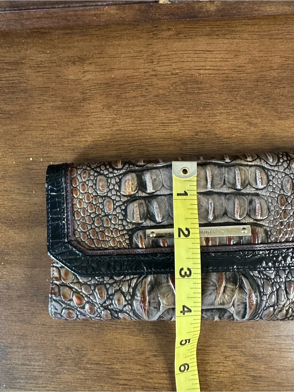 Brahmin Bronze Croc-Embossed Trifold Wallet